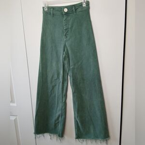 ZARA THE MARINE STRAIGHT Women Green Flare Pants Size 2 Stretch High Rise